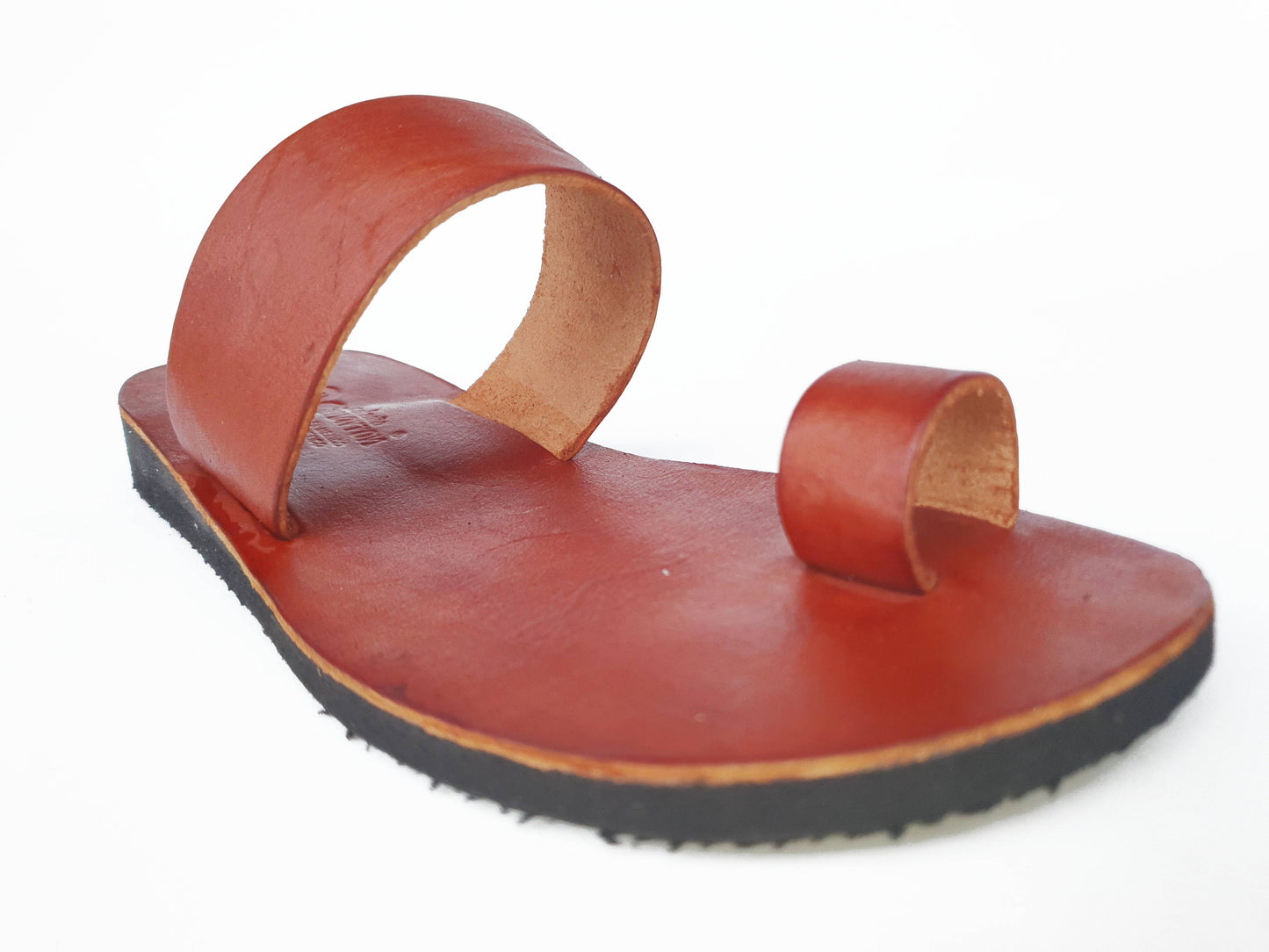 Brown soft leather handmade toe-ring sandals with durable lightweight outsoles and hand-painted floral pattern