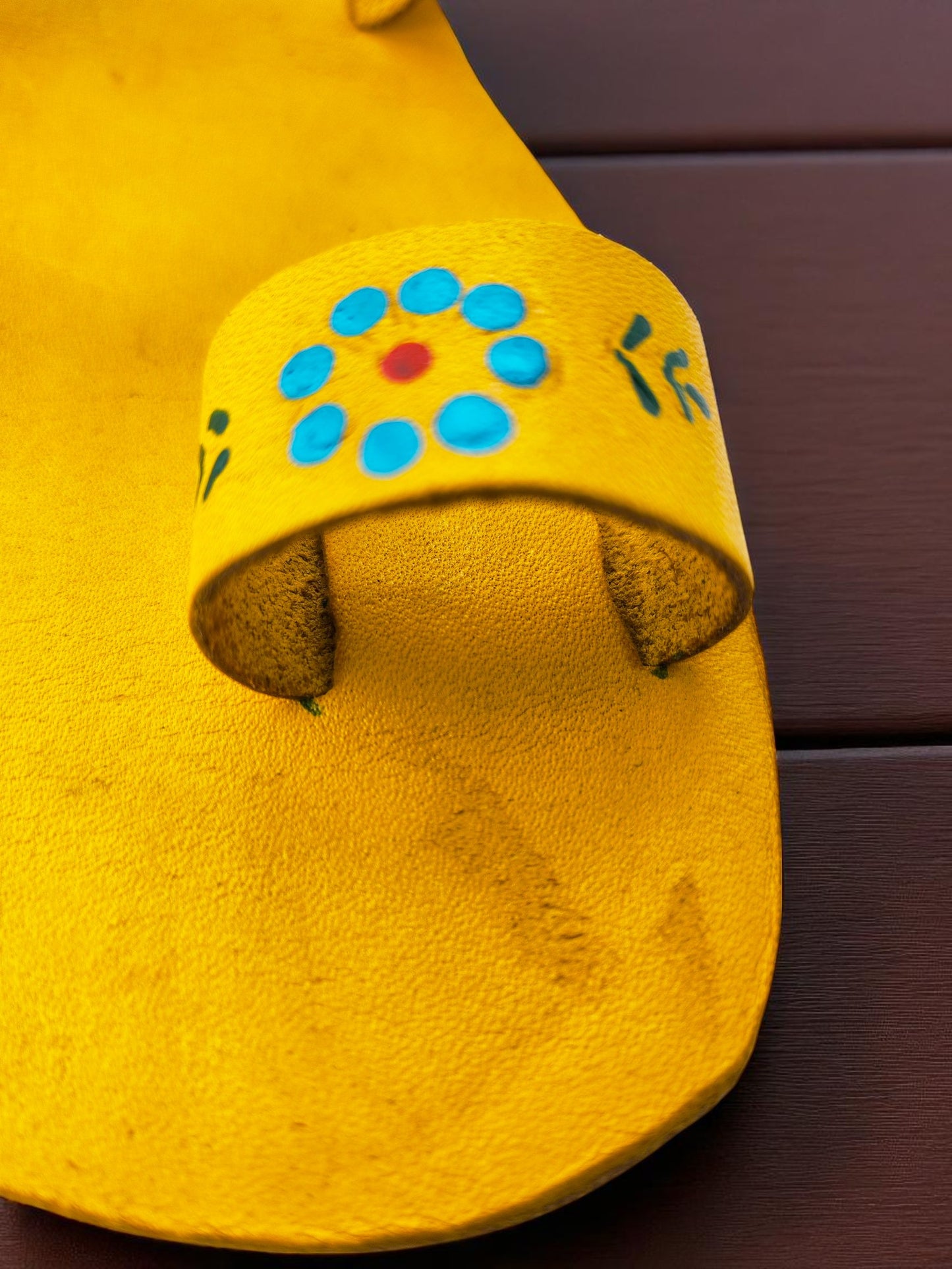 yellow color soft leather handmade toe-ring sandals with durable lightweight outsoles and hand-painted floral pattern (Copy)