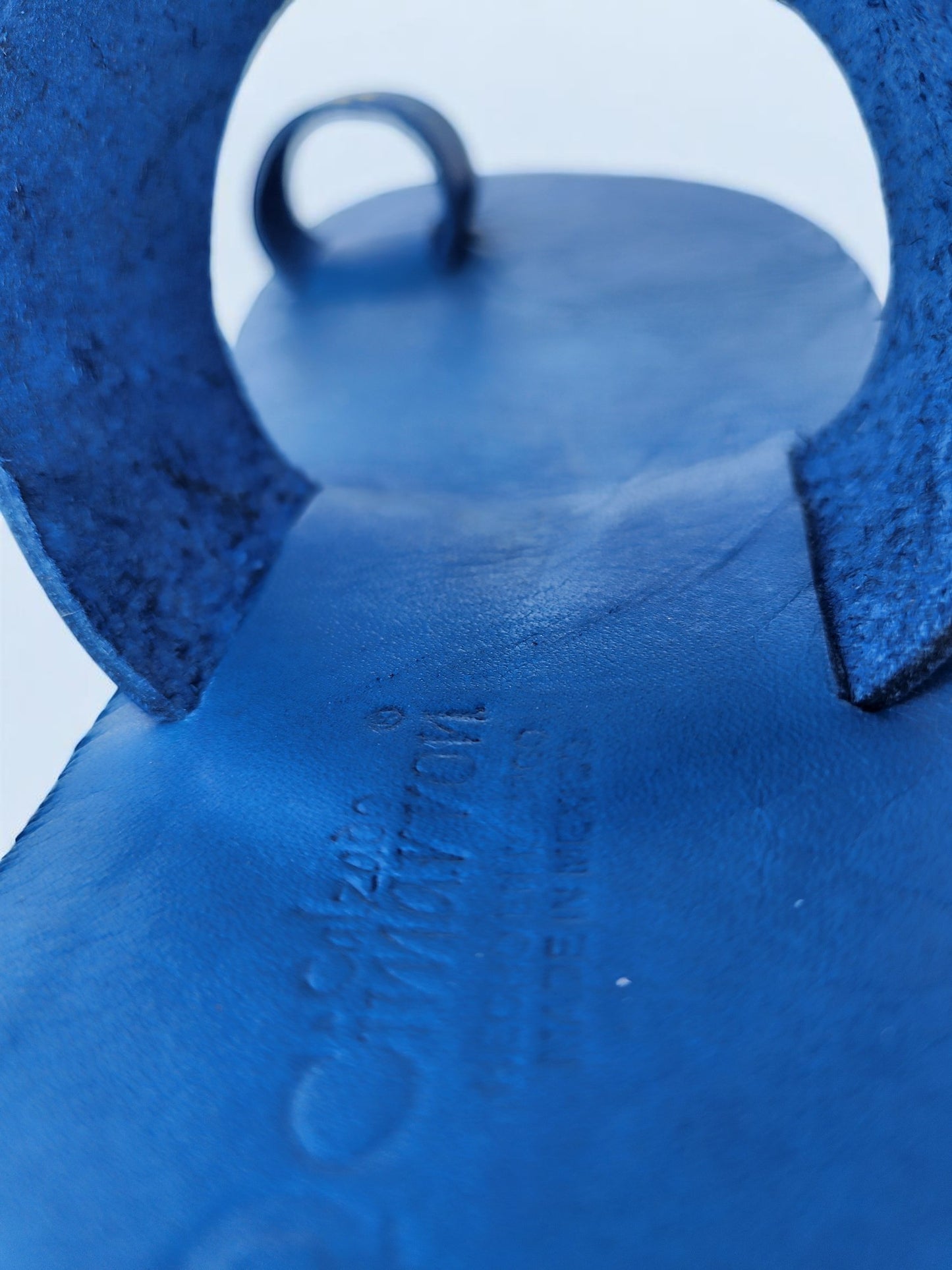 BLue soft leather handmade toe-ring sandals with  durable lightweight outsoles and hand-painted floral pattern